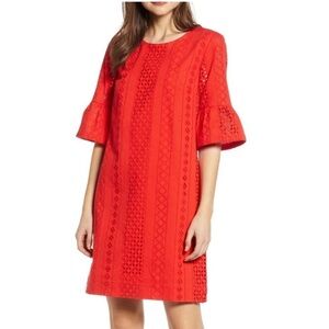 J.Crew Red Flutter Sleeve Eyelet Shift Dress Size 2
